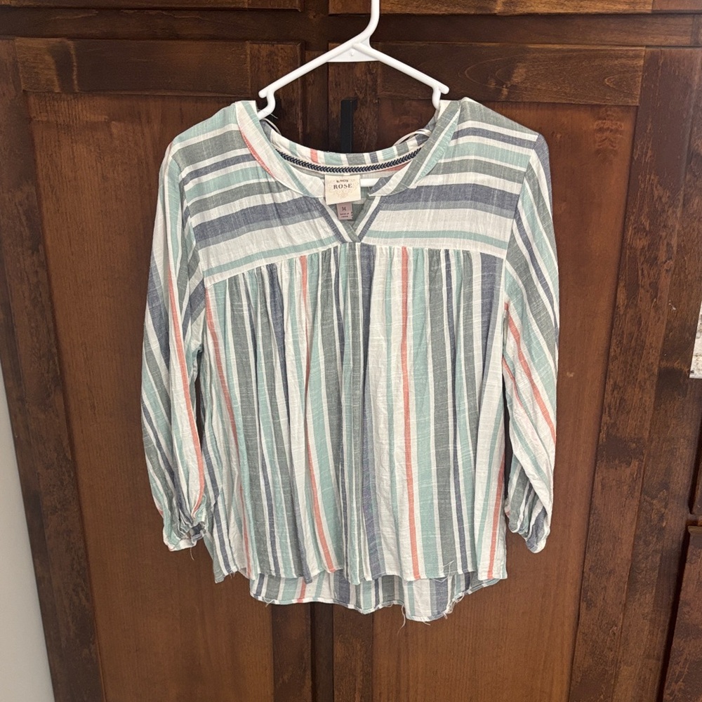 Knox Rose Women's Striped Blouse - Blue, Green, Pink